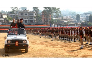 Governor of Arunachal Pradesh Lt. Gen (Retd) Nirbhay Sharma inspecting the Republic Day Parade at Indira Gandhi Park, Itanagar on 26th January 2015